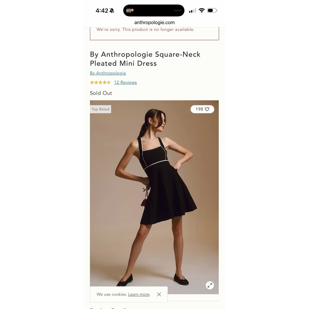 NWT Anthropologie Square-Neck Pleated Mini Black Noir Dress Size M - Picture 3 of 14